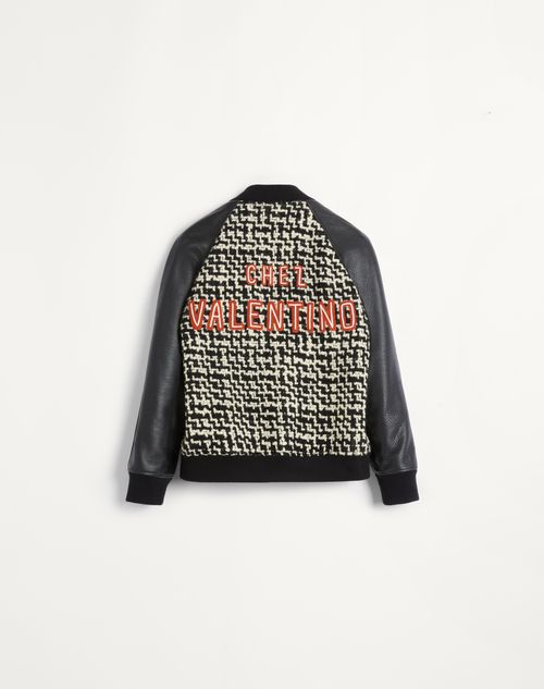 Valentino - Wool Tweed Bomber Jacket With Chez Valentino Patch - Ivory/black - Man - Outerwear