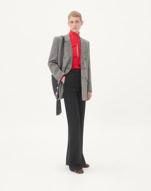 Valentino - Valentino Double-breasted Jacket In Natté Boutonné Wool - Ivory/black - Man - Coats And Blazers