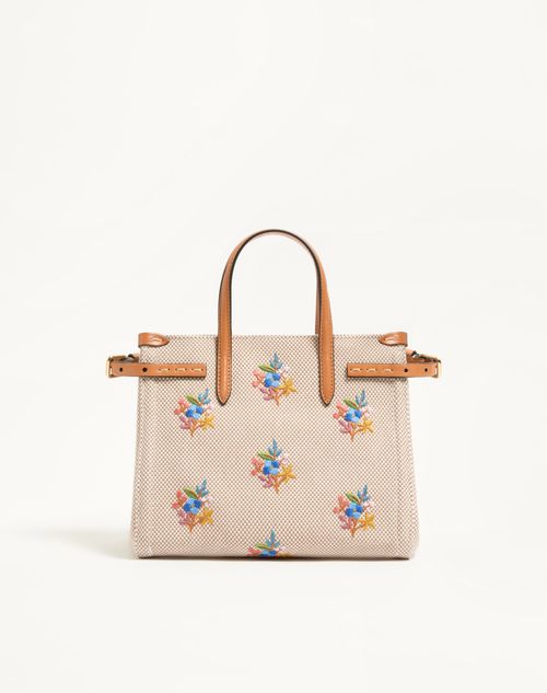 Valentino Garavani - Kleine Valentino Garavani Antibes Canvas-einkaufstasche Mit Stickerei - Natur - Frau - Shopper Taschen