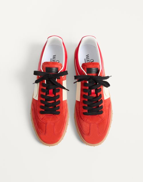 Valentino Garavani - Upvillage Low Top Trainer In Split Leather And Calfskin Nappa Leather - Coral/ivory - Man - Sneakers