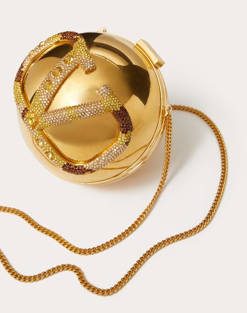 Valentino Garavani - Vlogo Signature Metal And Rhinestone Minaudière - Antique Brass - Woman - Clutches