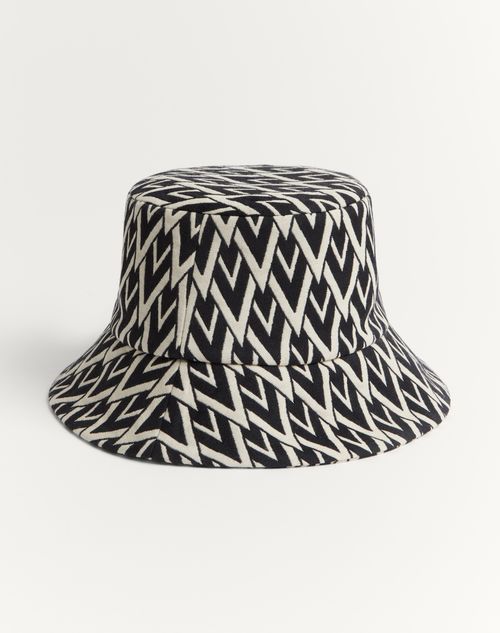 Valentino Garavani - Bucket Hat Toute La V In Wool - Black/cream - Woman - Hats And Gloves