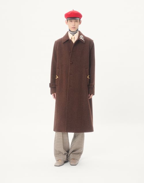 Valentino - Valentino Single-breasted Coat In Melange Wool Drape With Vgold On Side Pockets - Maroon - Man - Coats And Blazers