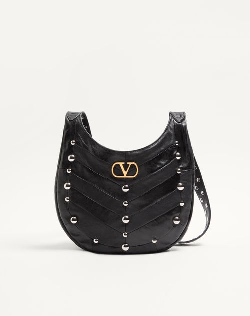 Valentino Garavani  Garavani Hoboho Small Nappa Leather Hobo Bag With Chevron Pattern And S In Black