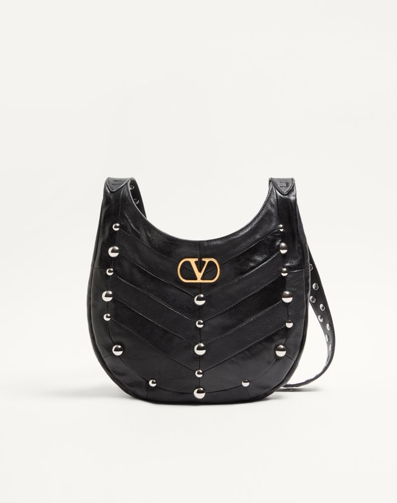 Valentino Garavani Women's Black Hoboho Small Nappa Leather Hobo Bag With Chevron Pattern And Studs Woman Uni