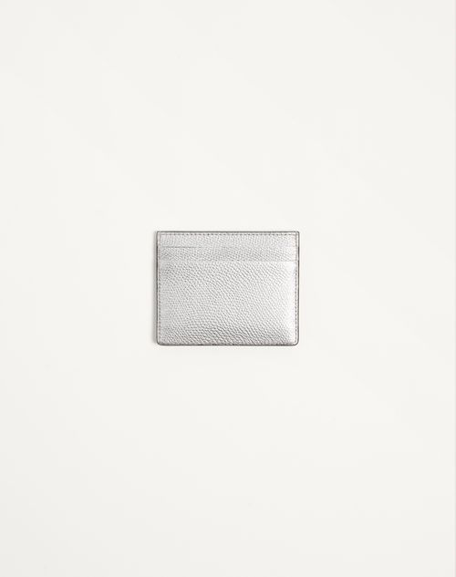 Valentino Garavani - Vlogo Signature Cardholder In Laminated Grainy Calfskin - Silver - Woman - Wallets And Small Leather Goods