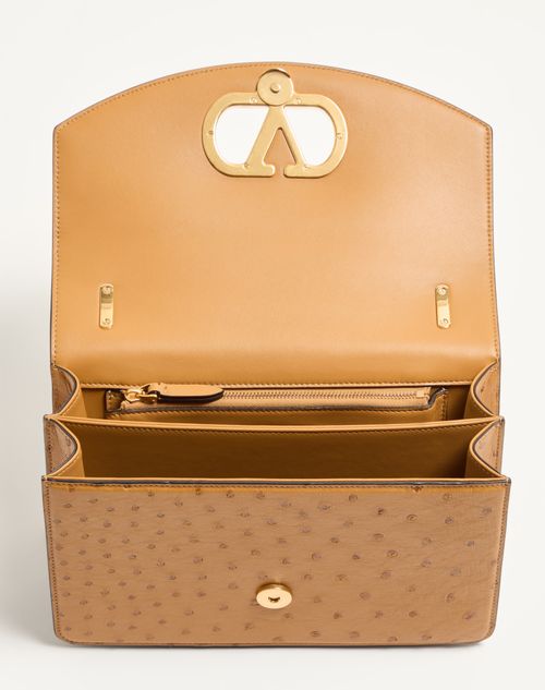 Valentino Garavani - Valentino Garavani Vain Ostrich Shoulder Bag - Tobacco - Woman - Shoulder Bags