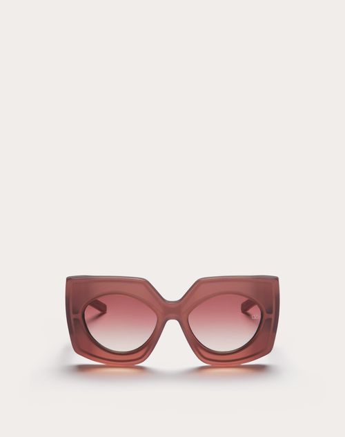 Shop Valentino V - Soul Oversized Squared Butterfly Acetate Frame Woman Powder Rose 53