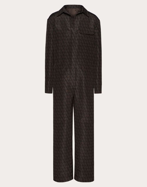 Valentino - SILK FAILLE JUMPSUIT WITH ALL-OVER TOILE ICONOGRAPHE PRINT - Ebony/black - Man - Outerwear