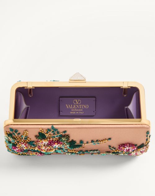 Valentino Garavani - Carry Secrets Minaudiere Aus Satin Mit Blumenstickerei - Champagne/multicolor - Frau - Pochetten