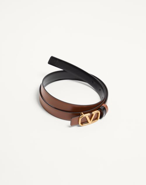 Valentino Garavani - Reversible Vlogo Signature Belt In Glossy Calfskin 20 Mm - Saddle Brown/black - Woman - Accessories