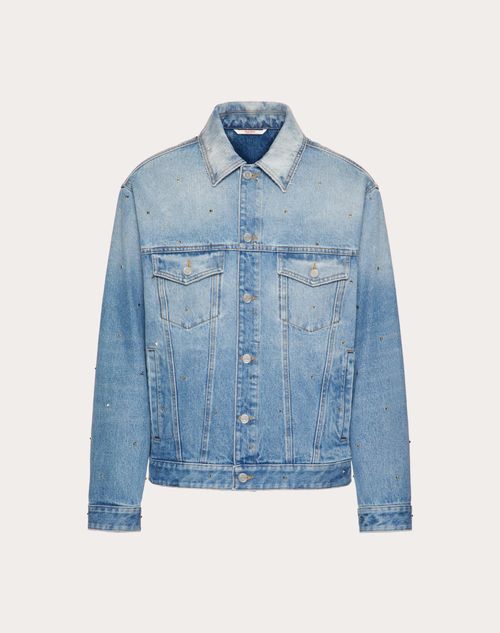 Valentino Denim Jacket With All-over Rockstud Spike Studs In Blue