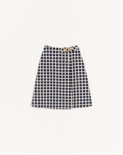 Valentino - Wool Skirt With Windowpane Check Pattern - Blue - Woman - Skirts