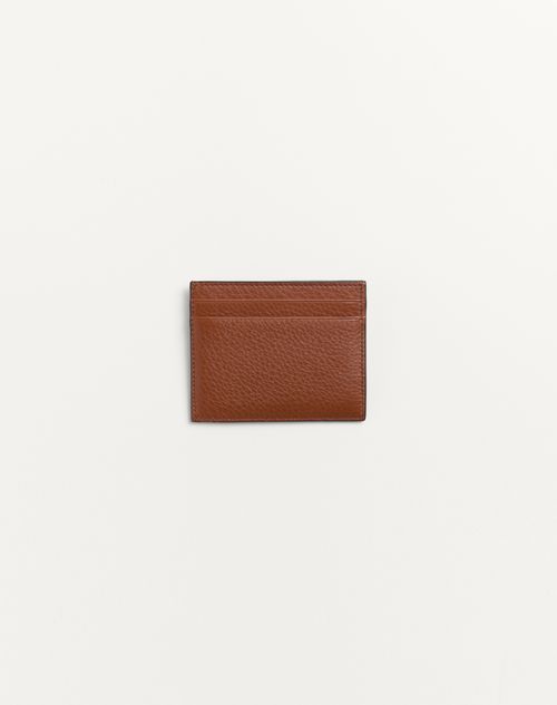 Valentino Garavani - Rockstud Grainy Calfskin Cardholder - Saddle Brown - Man - Wallets And Small Leather Goods