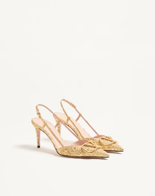 Valentino Garavani - Zapatos De Tacón Vlogo Signature De Jacquard Cloqué Con Correa Trasera Y Tacón De 80 mm - Oro - Mujer - Salones