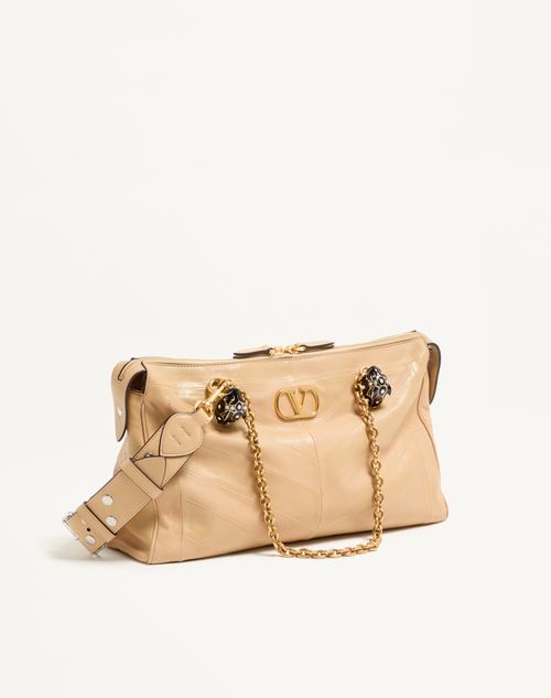 Valentino Garavani - Valentino Garavani Panthea Shoulder Bag In Nappa Leather With Chevron Pattern - Gold Beige - Woman - Shoulder Bags