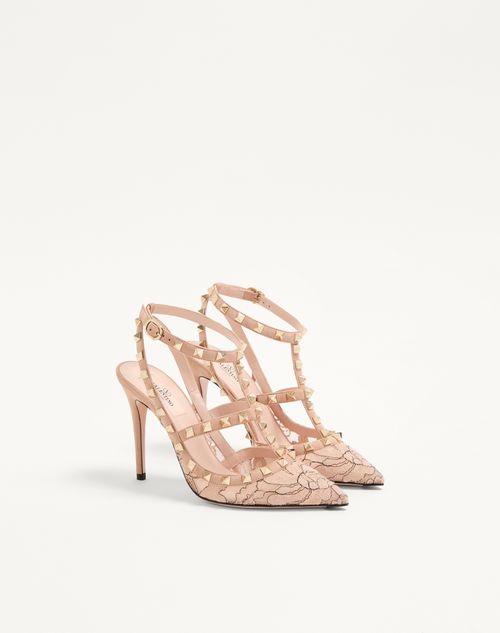 Valentino Garavani - Rockstud Lace Pump With Straps 100mm - Skin - Woman - Pumps And Slingbacks