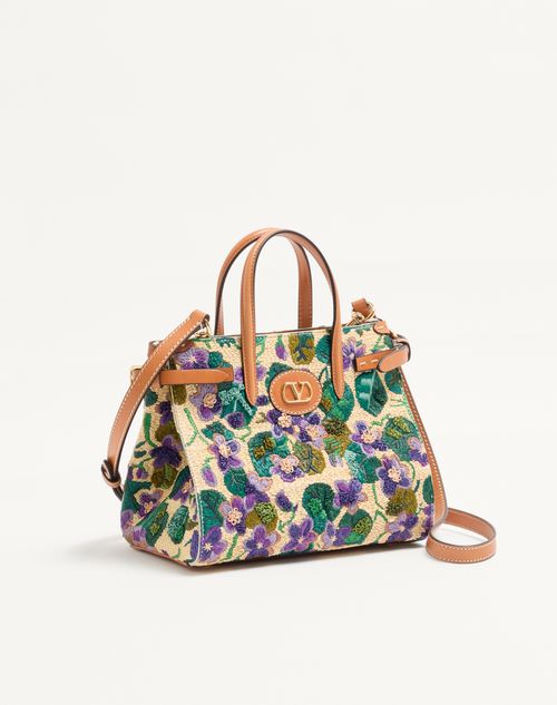 Valentino Garavani - Valentino Garavani Antibes Small Embroidered Raffia Shopping Bag - Multicolour - Woman - Totes