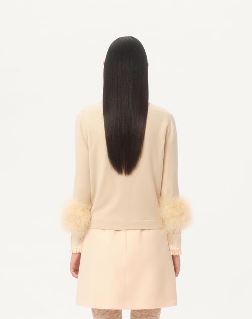 Valentino - Cardigan With Feathers - Birch - Woman - Knitwear
