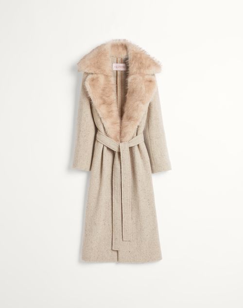 Valentino - Coat In Textured Wool - Light Camel/latte - Woman - Coats And Outerwear