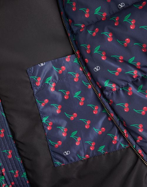 Valentino - Nylon Hooded Down Jacket With Cherryfic Print - Blue - Man - Outerwear