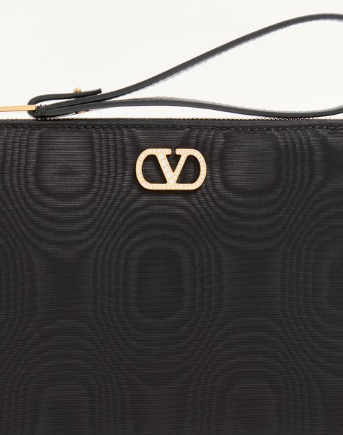 Valentino Garavani - Vlogo Signature Clutch In Moiré Fabric With Jewel Logo. - Black - Woman - Clutches