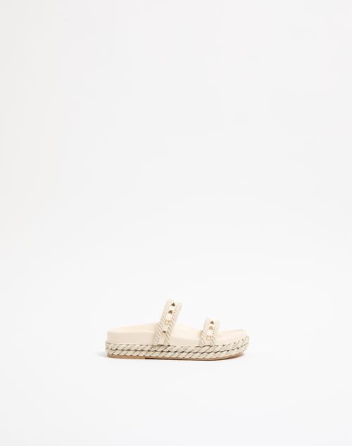 Valentino Garavani Rockstud Slide Sandal In Calfskin 20mm Woman Light Ivory 41 In White