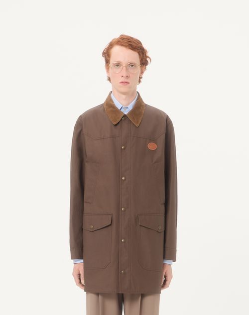 Valentino - Valentino Waxed Cotton Coat With Vlogo Patch - Brown/camel - Man - Outerwear