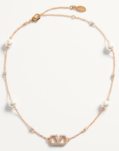 Valentino Garavani Women Vlogo Necklace With Pearls And Swarowski Crystals In Gold