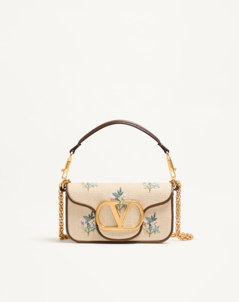 Valentino Garavani Women's Natural/Multicolour Locò Small Linen Shoulder Bag With Embroidery Woman Uni