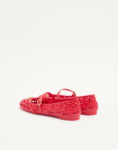 Valentino Garavani - Ondette Rubber Ballerina With Scallop Pattern 05mm - Coral - Woman - Ballerinas