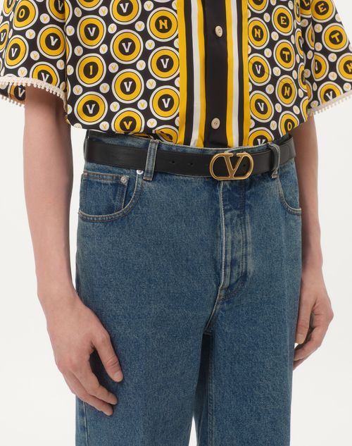 Valentino Garavani - Vlogo Signature Belt In Shiny Calfskin 30 Mm - Black - Man - Belts