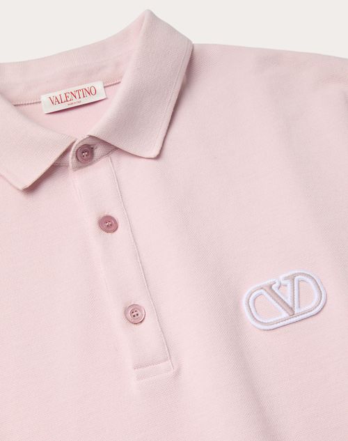 Valentino - Cotton Piqué Polo Shirt With Vlogo Signature Patch - Grey Rose - Man - T-shirts And Sweatshirts