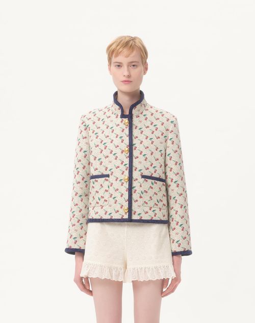 Valentino - Padded Caban With Cherryfic Print Jacquard - Birch/cherry Red/navy - Woman - Jackets And Blazers