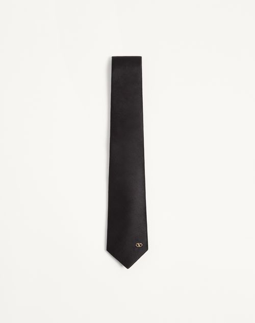 Valentino Garavani - Valentie Silk Tie With Vlogo Signature Detail - Black/gold - Man - Ties