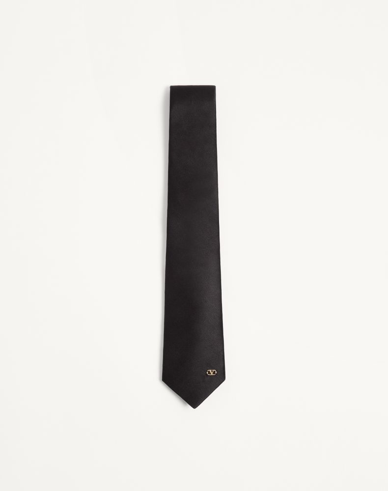 Valentino Garavani Men's Black/Gold Valentie Silk Tie With Vlogo Signature Detail Man Uni