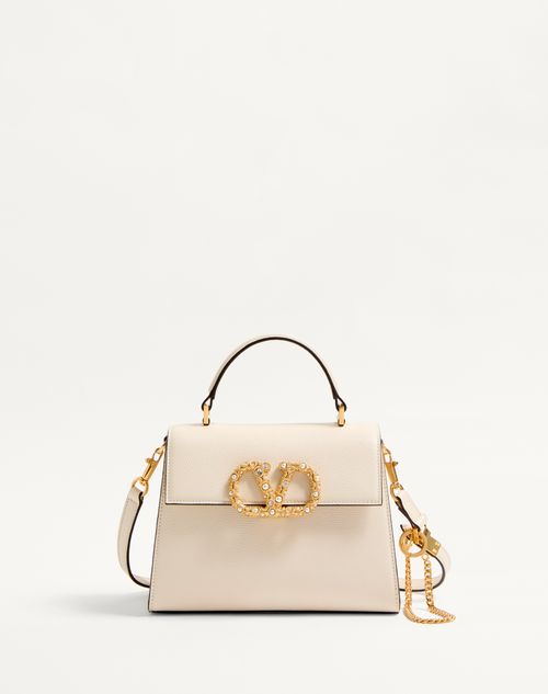 Valentino Garavani Garavani Vsling Small Handbag In Grainy Calfskin With Jewel Logo Woman Ivory Uni