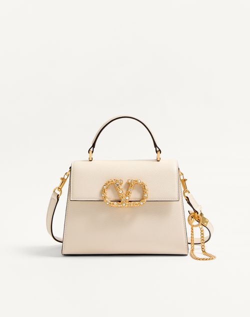 Valentino Garavani Valentino Garavani Vsling Small Handbag In Grainy Calfskin With Jewel Logo Woman Ivory Onesize