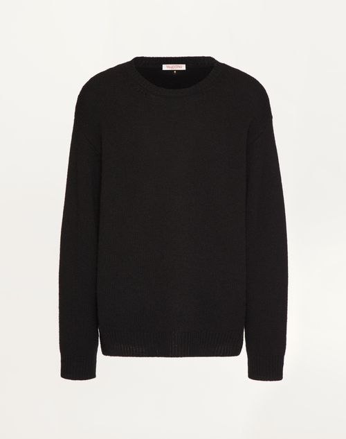 Valentino Cashmere Crewneck Jumper With Stud In Black
