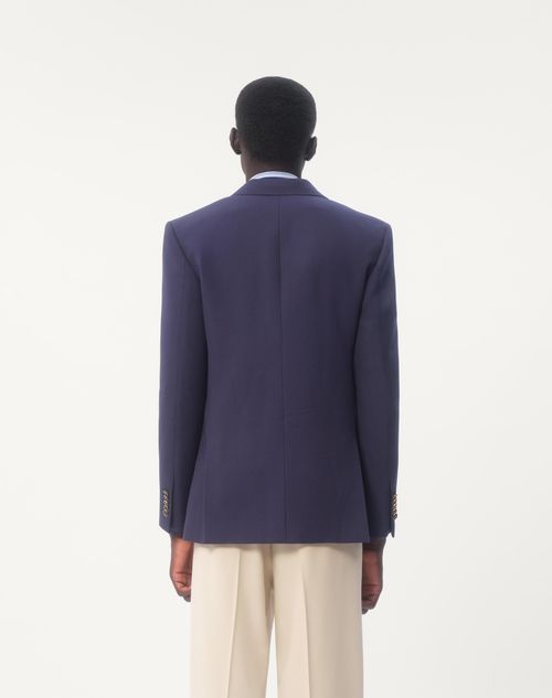 Valentino - Single-breasted Wool Gabardine Jacket - Blue - Man - Coats And Blazers