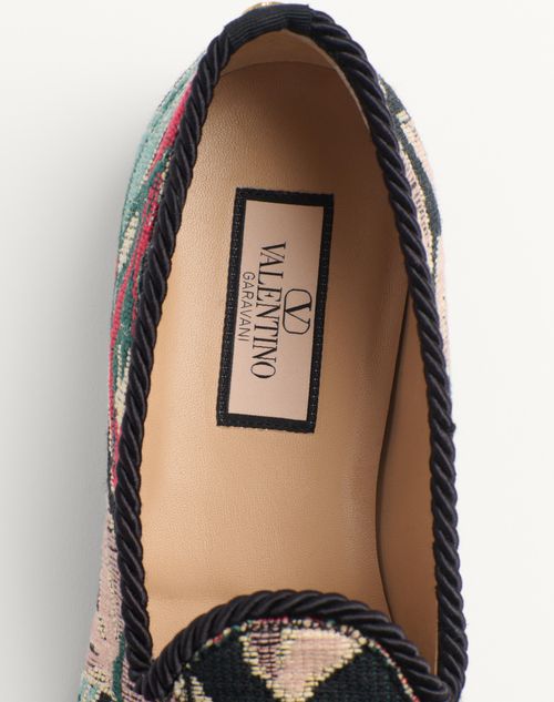 Valentino Garavani - Bowow Loafer In Jacquard Fabric - Multicolor/black - Man - Loafers And Driver