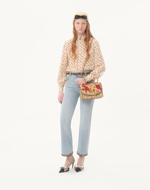 Valentino - Crepe De Chine Shirt With Cherryfic Print - Birch/cherry Red - Woman - Shirts And Tops