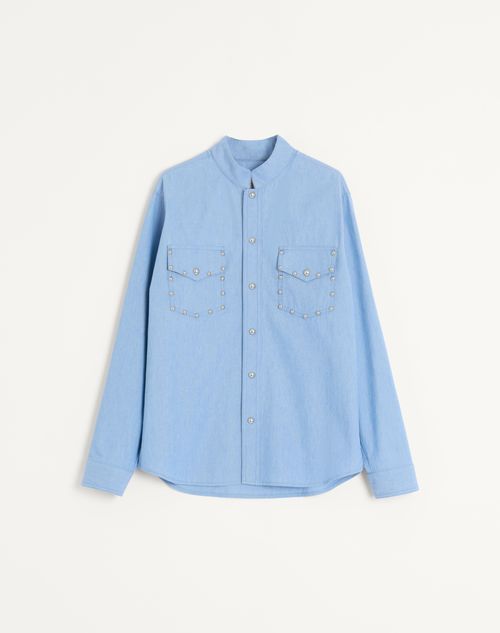 Valentino Chemise En Denim Avec Cabochons Homme Light Denim 50 In Blue