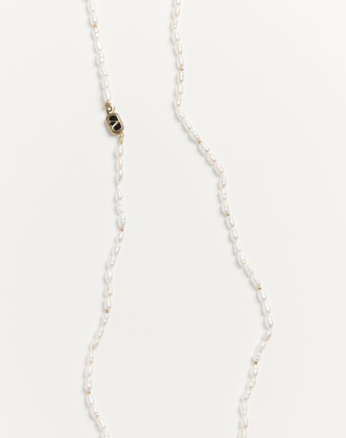 Valentino Garavani - Ovalette Necklace In Metal, Pearls And Enamel - Gold/black/cream - Man - Jewellery