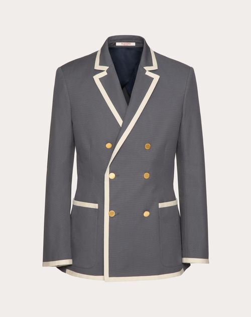 Shop Valentino Double-breasted Jacket In Stretch Cotton Canvas In Light Grey