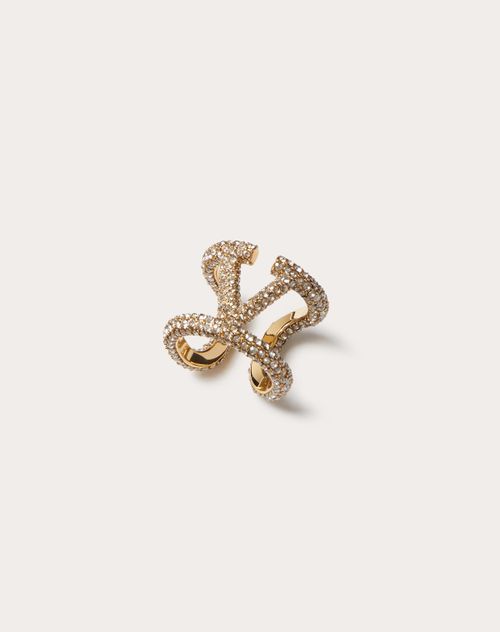 Valentino Garavani Vlogo Signature Ring In Metal And Swarovski® Crystals Woman Gold 15