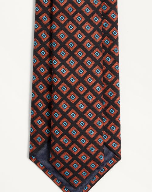 Valentino Garavani - Valentie Cotton Jacquard Tie With Chamber Pattern And Vlogo Signature Detail - Black/orange - Man - Ties