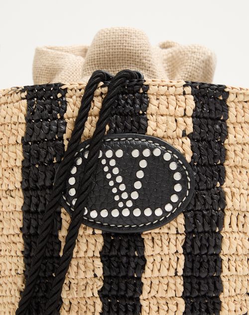 Valentino Garavani - Borsa Piccola A Secchiello Valentino Garavani In Rafia A Righe - Naturale/nero - Donna - Borse A Spalla