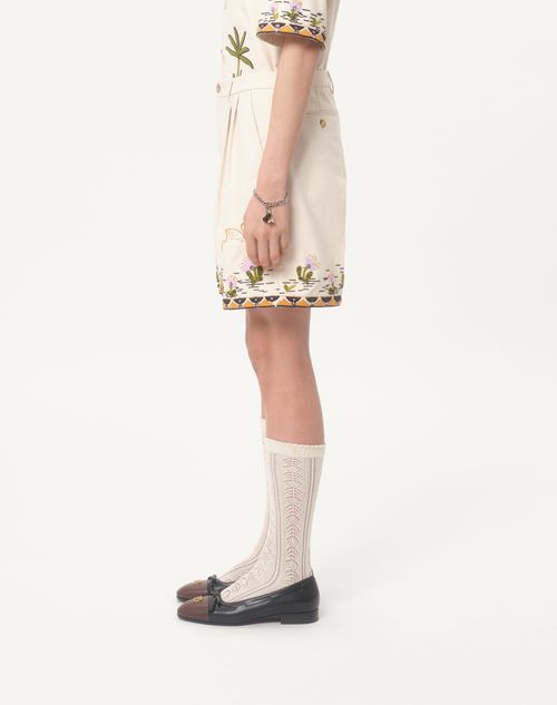 Valentino - Cotton Canvas Bermuda Shorts With Floral Embroidery And Jacquard Trimmings - Shell - Man - Pants And Shorts