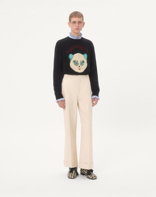 Valentino - Wool And Cotton Sweater With Le Chat De La Maison Patch - Black - Man - Knitwear